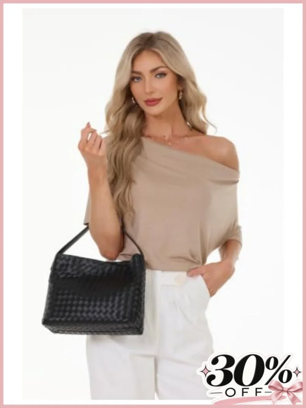 Woven Tote Bag PU Leather Top Handle Hobo Shoulder Handbag